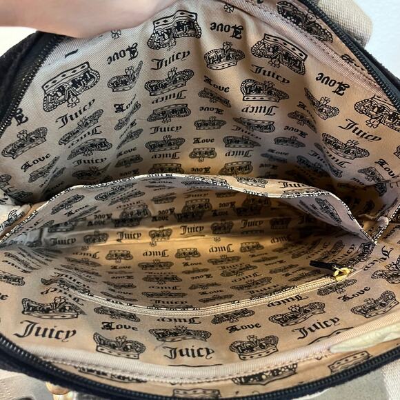Juicy Couture Black velvet beige detail strap computer laptop messenger bag - Picture 6 of 8